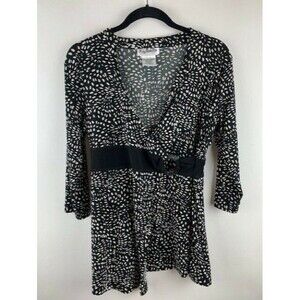 Key Lime Pie Size S Womens Top Tunic Cross Front 3/4 Sleeves Black White